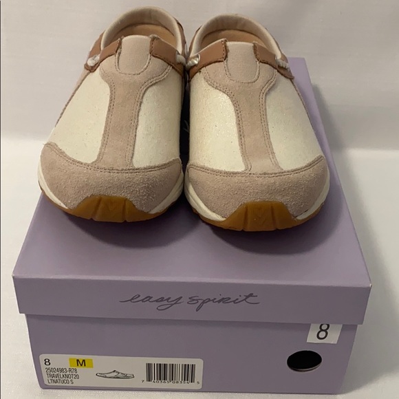 Easy Spirit Shoes - Easy Spirit Beige Fabric Leather Slides Mules 8